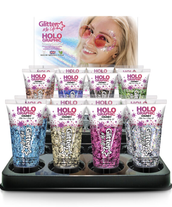 CDU (NO STOCK) CHUNKY GLITTER FACE & BODY GELS 50ml